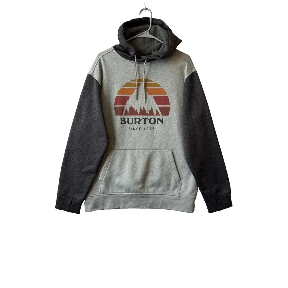 Burton Oak Fleece Hoodie Sunset Mountain Pullover Sweatshirt M Snowboarding Ski